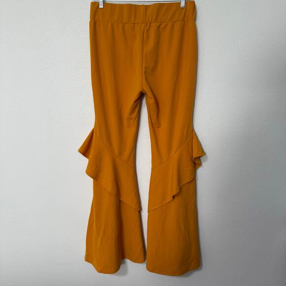 L & B Lucky & Blessed Women's Yellow Mustard Ruffle Flare Pants 3X - Picture 9 of 9
